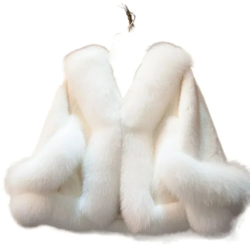 Women's Fox Fur Coat Wedding Dress Style Shawl High Quality Artificial Fox Fur Fashionable And Elegant Shoulder Pad Sleeve