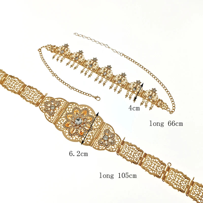 Morocco Caftan Wedding Belts Gold Plated Luxury Wedding Jewelry Set for Bridal Muslim Arabic Bridal Dress Chain Bride Accessory