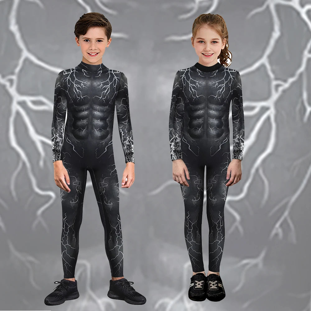 Halloween Children Movie Black Cosplay Costume 3D Print Funny Disguise Bodysuit Catsuit Holiday Party Zipper Carnival Jumpsuit