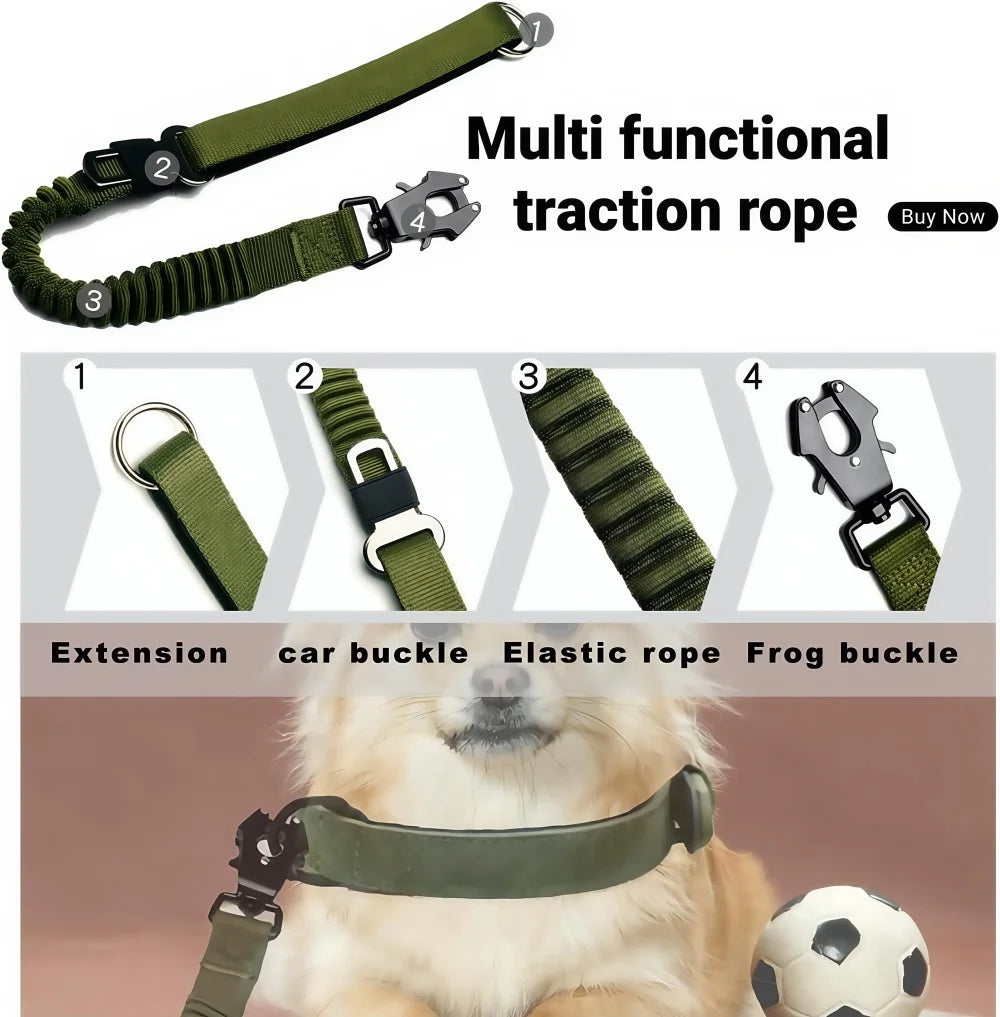 Tactical Dog Leash Heavy Duty, 20-25Inch Bungee Dog Leash, Training Walking Bungee Lead with Heavy Duty Frog Clip Car Seatbelt f