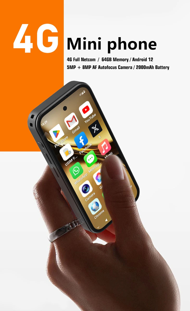 SOYES Q333 4GB RAM 64GB ROM Android 12.0 Smartphone MTK6762 2000mAh Face ID 4G LTE Type-C OTG 3.58‘’ Screen 8MP/5MP Small Phone