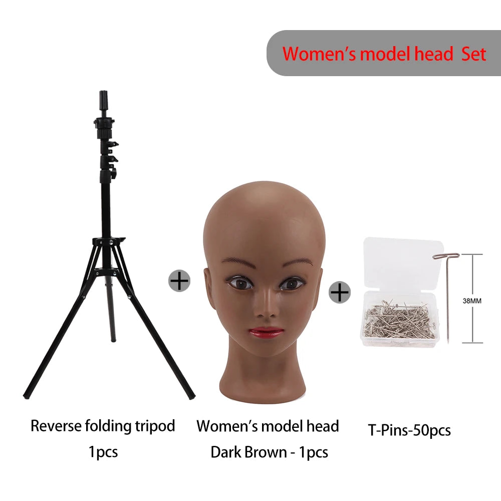 Nunify 21-25Inch Canvas Block Head Mannequin Adjustable Wig Stand Tripod With Rotatable Head Holder For Hairdressing Exhibitions