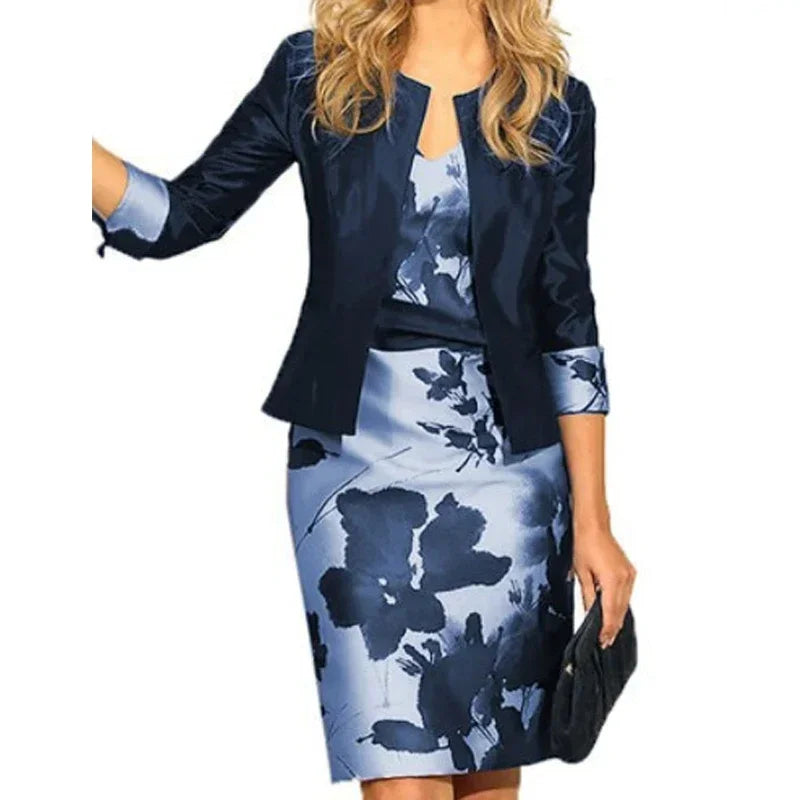 Women Casual Three Quarter Printing Y2K Cardigan Spring Summer New Dress Set Fashion V-neck High Street Sleeveless Midi Dress
