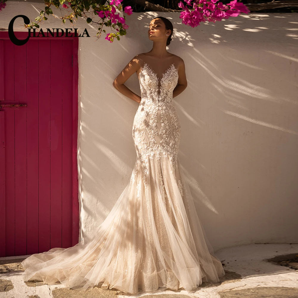 CHANDELA Off The Shoulder Princess Beach Wedding Dress For Women 2025 Sleeveless Bride Ruffles Bridal Gown Vestidos Customised