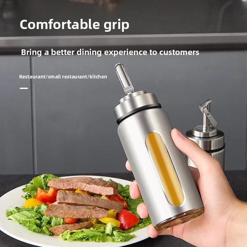 Stainless Steel Glass Oil Dispenser, Auto Open and Close Sauce Vinegar Condiment Bottle, Kitchen Household Oil Can