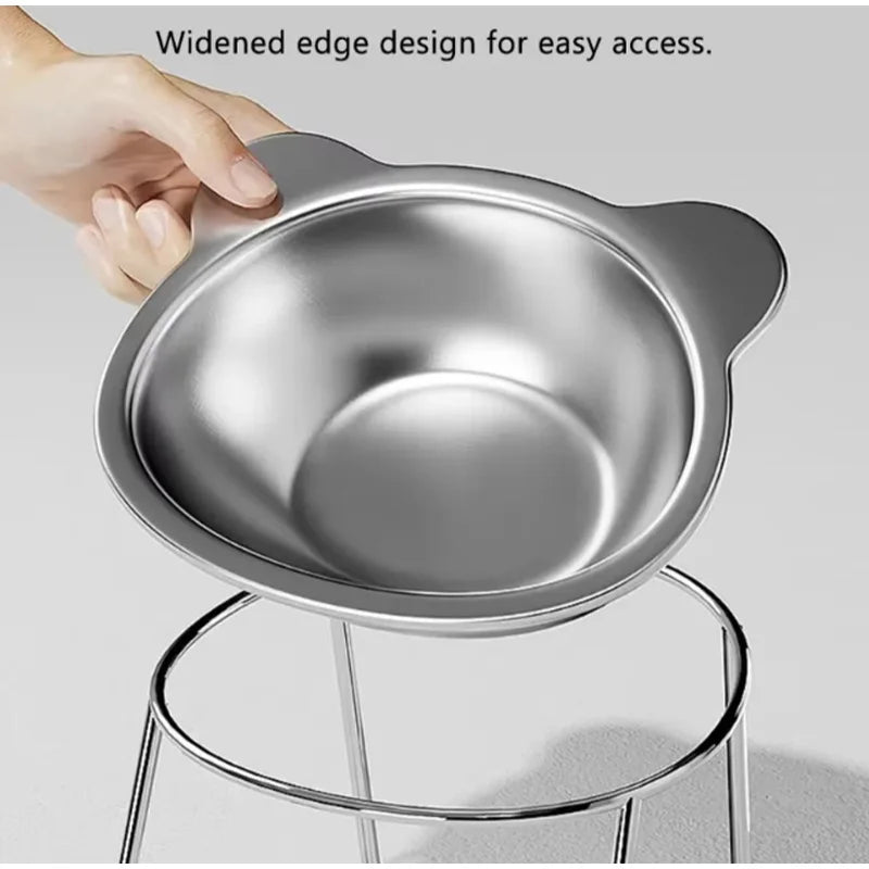 Premium 304 Stainless Steel Raised Cat Bowl with 15° Tilt Neck Guard Shatterproof Healthy Feeding for Senior Cats Kitten Puppy