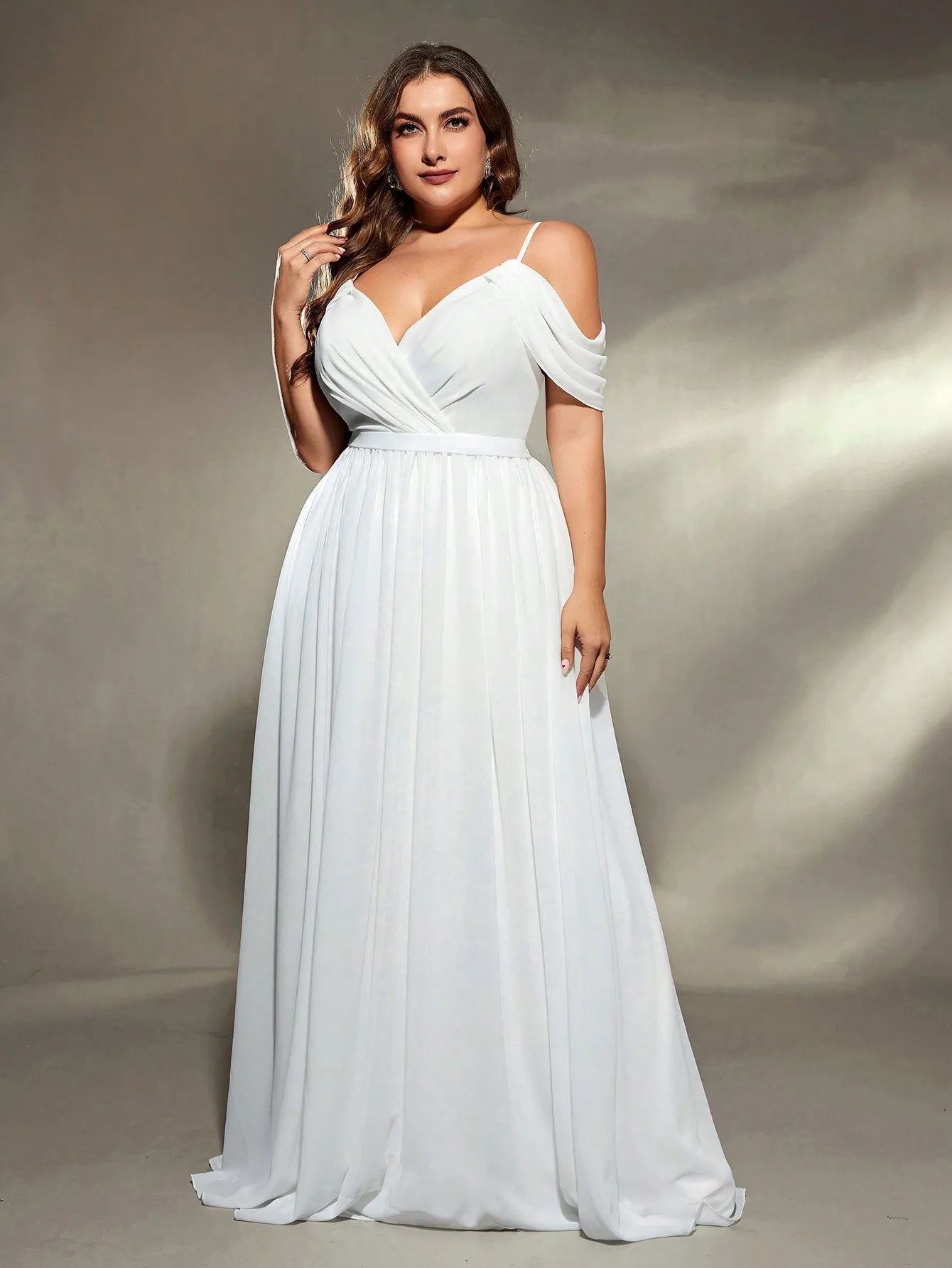 Mgiacy Halter V-neck drop sleeves irregular folding cross chiffon big wedding dress Evening gown Ball dress Party dress Bridesma