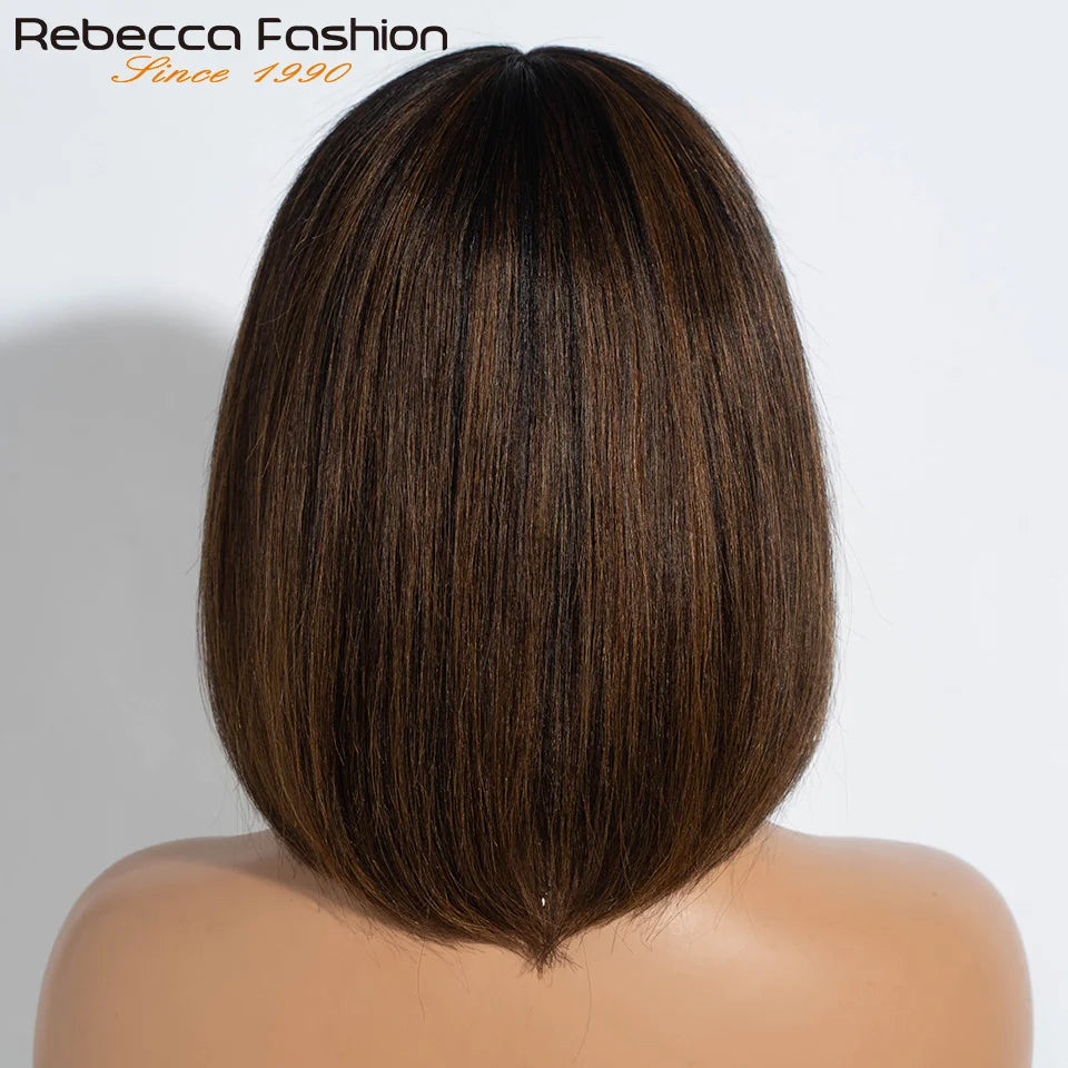 Glueless Highlight P1B/30 Short Bob 3x1 Lace Human Hair Wig Ready To Go Straight Bob With Bangs For Women Beginner Friendly