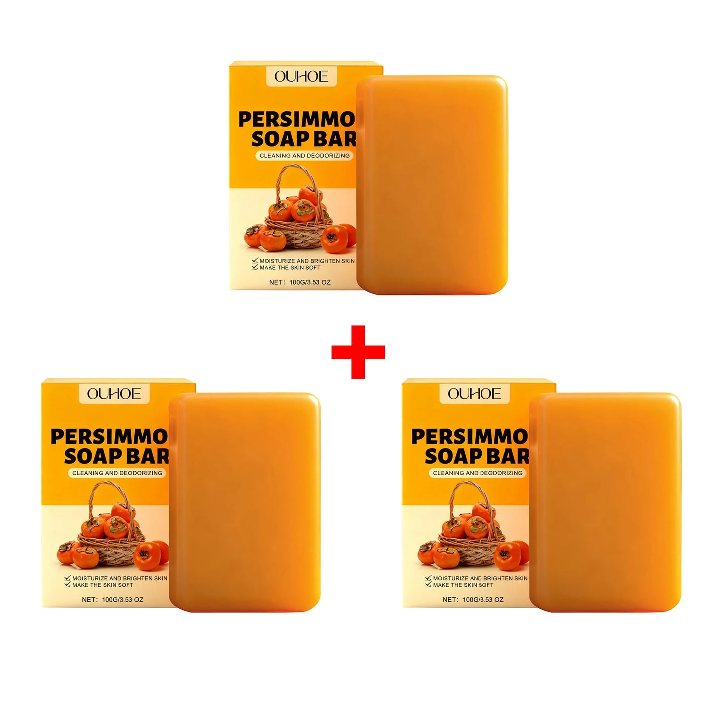 Persimmon Soap Bar Odor Removal Bath Bar Natural Deodorizing Body Cleansing Soap Soften Rough Skin Moisturizing Bath Soap