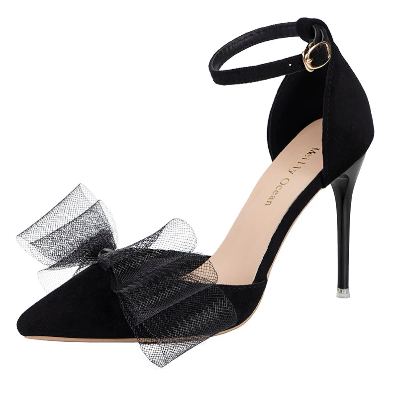 Fashion Silk Bowknot Satin Women Pumps Summer Pointed Toe High Heels Party Wedding Stripper Heels Lady Shoes Big size 45