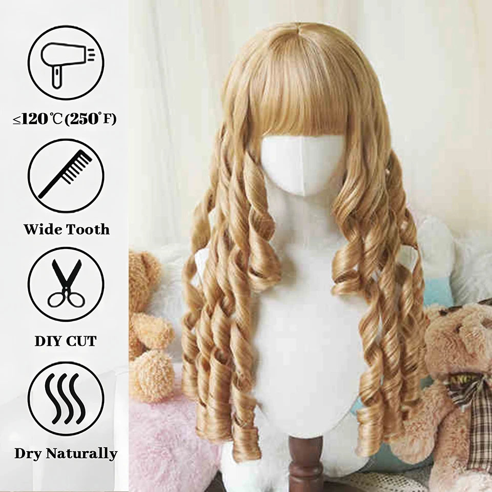 Synthetic Long Curly Wavy Lolita Wig with Bangs Wig Girl Cute Ombre Pink Blonde Black Cosplay Party Halloween Harajuku Wig
