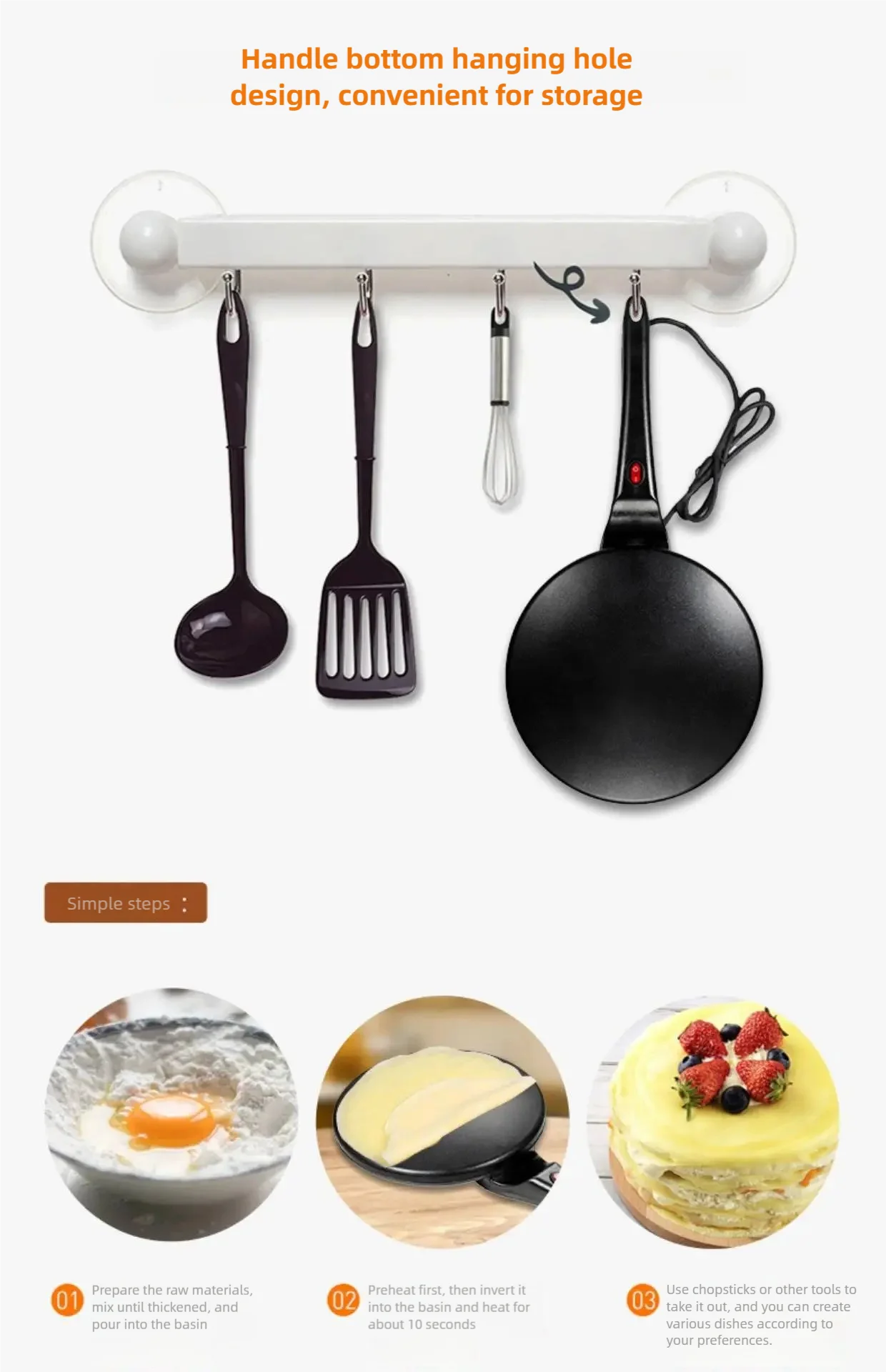 TINSOL Electric waffle maker, cake maker, breakfast pizza baking machine, pancake griddle, non-stick pan, spring roll frying pan