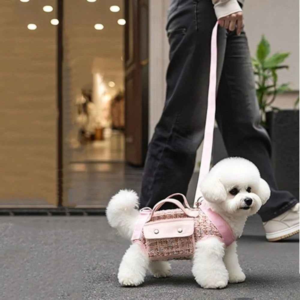 Stylish Dog Horizontal Backpack with Leash Handle Elegant Pet Traction Backpack Breathable Edge-wrapped Cat Carrier Bag