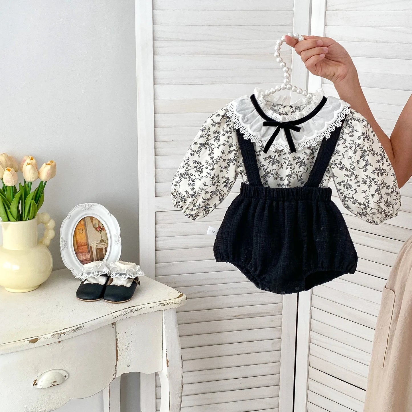 5364 Baby Clothes 2025 Spring Fahion Baby Girl's Bib Suit Lapel Long-sleeved Shirt Or Bag Fart Pants Climbing Clothes
