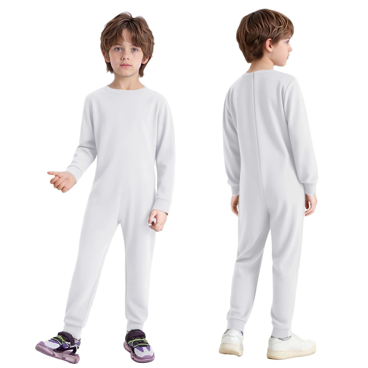 Children Special Needs Adaptive Clothing Solid Color Long Sleeve Zipper Back Jumpsuit Cotton Rompers Workout Sports Bodysuit