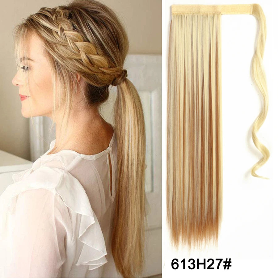 Synthetic Ponytail Long Straight Wrap Around Ponytail Hair Extension Heat-Reistant Fiber Pony Tail Fake Hairpieces For Women