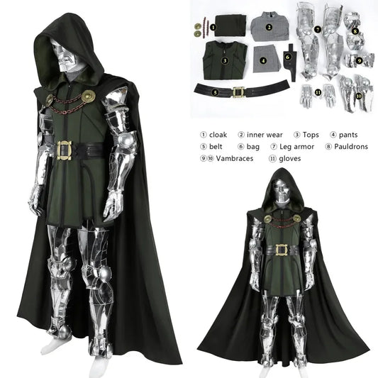 Halloween Black Doom Cosplay Costume Vest Pants Cloak Outfit Full Set and Individual Items Are Sold Man Battle Suit Custom Made