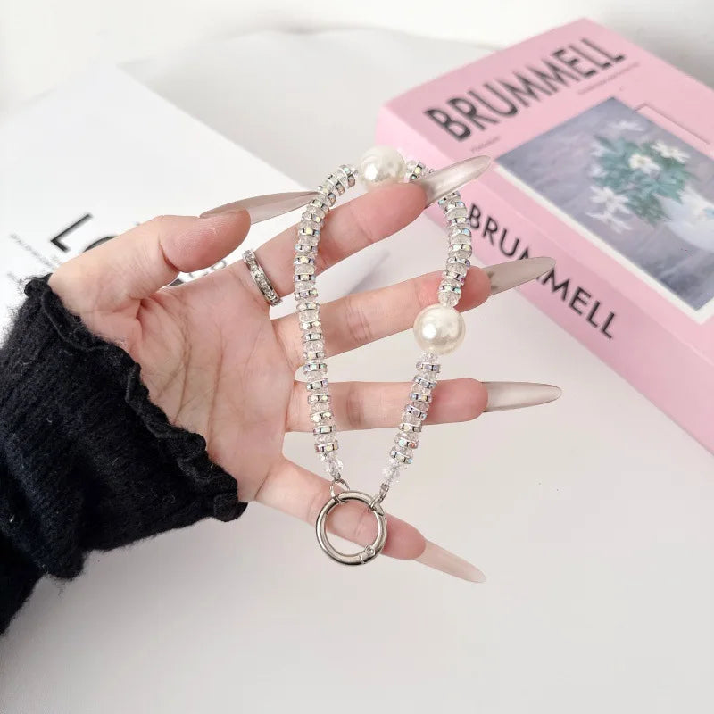 Pearl Rhinestone Wrist Strap Phone Lanyard for Women Bag Pendant Fashion Cute Keychain Jewelry Gift for Girls Daily Decoration