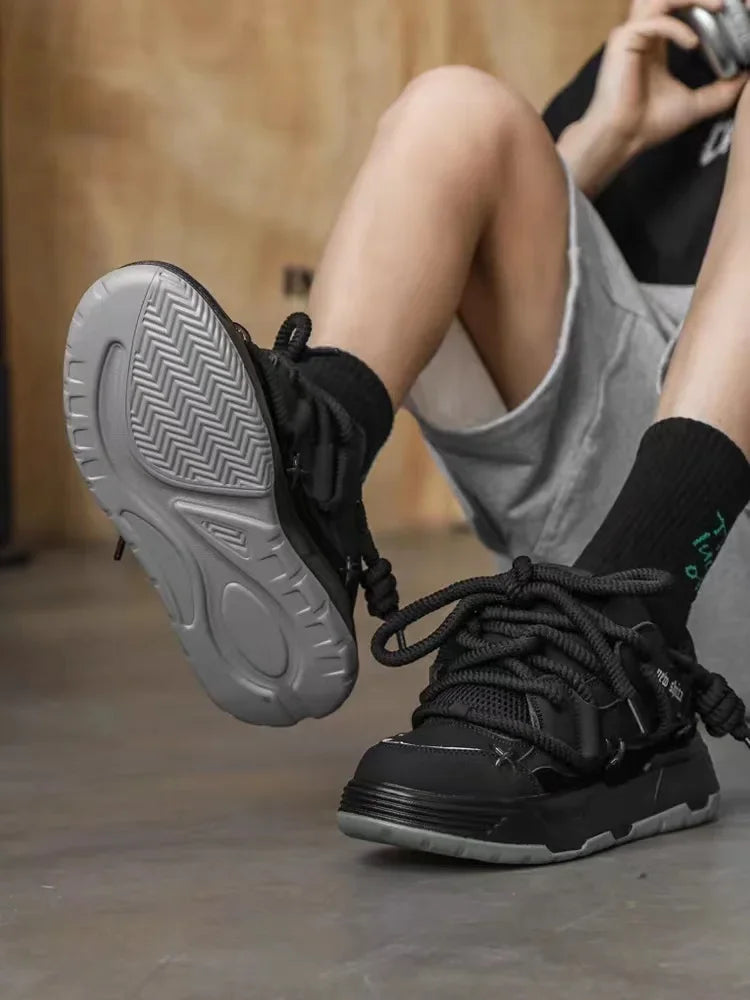 Retro Thick Bottom Athletic Shoes for Men Coupling Traction Trends High Rhythm Old Father Sport Shoes Dynamic Personality