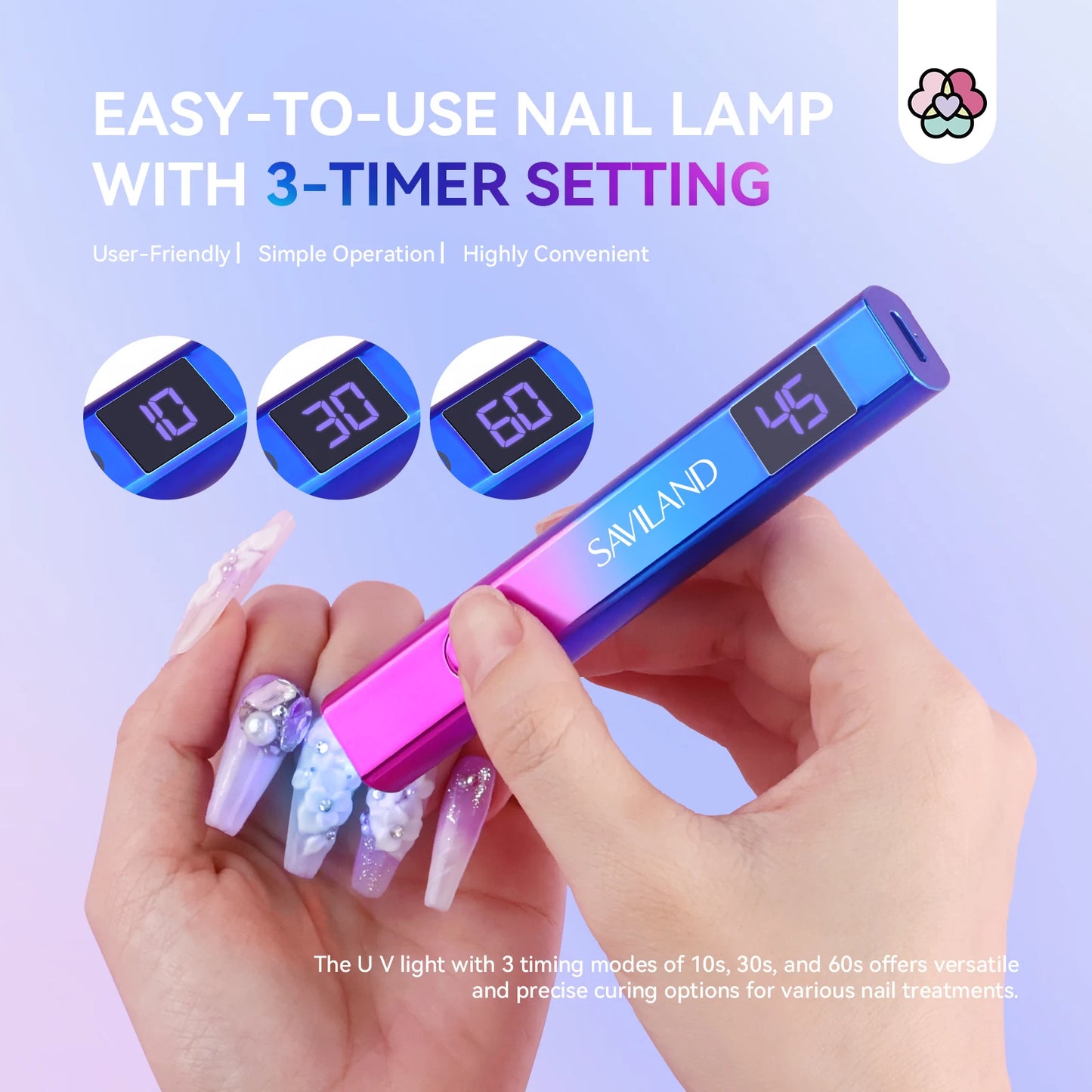 SAVILAND Portable Nail Lamp Dryer Handheld Mini UV Light for Nails For Gel Polish Quick Dry USB Nail Dryer Nail Art Tools