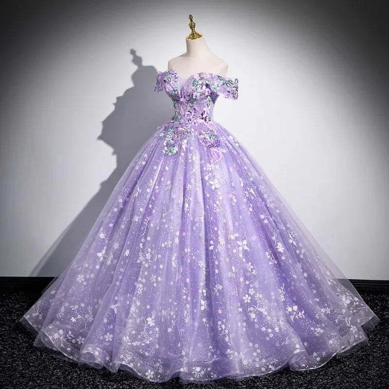 Elegant purple evening dress temperament one-shoulder solo puffy skirt student vocal music art exam annual meeting host