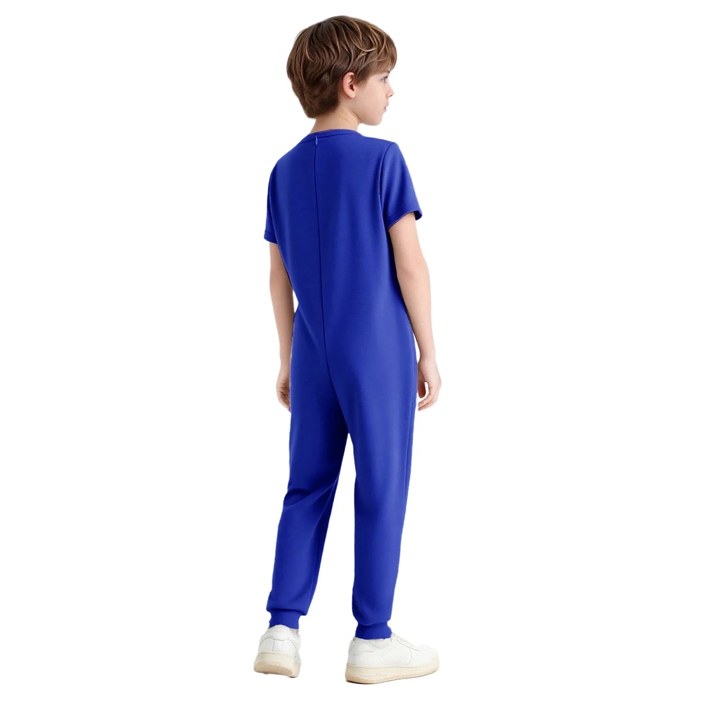 Kids Boys Girls Special Needs Adaptive Clothing Cotton Round Neck Short Sleeve Back Zipper Solid Color Full Body Jumpsuit Romper