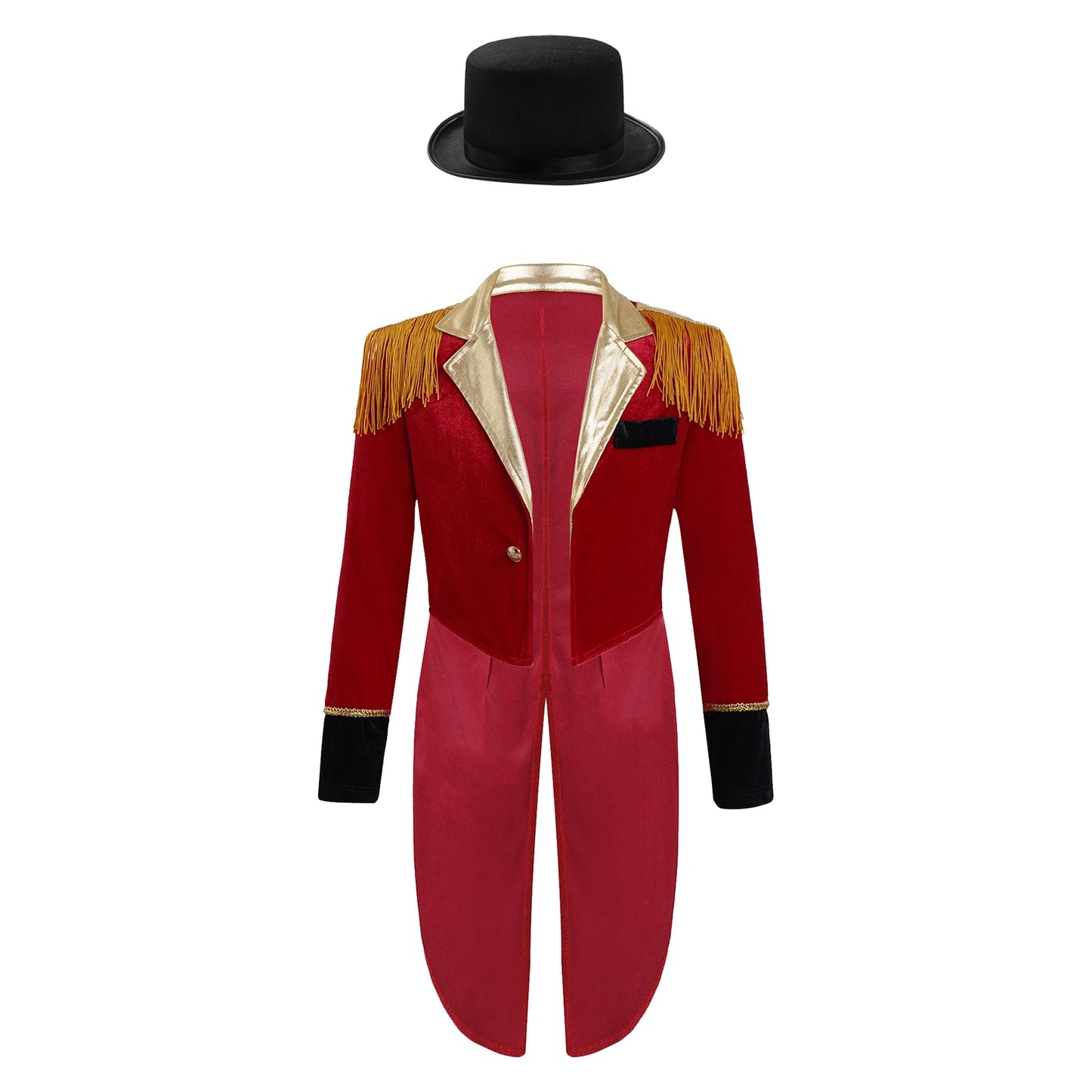 Boys Circus Halloween Performance Costume for Kids Dress Up Party Long Sleeve Lapel Tassel Tailcoat Felt Hat Ringmaster Cosplay