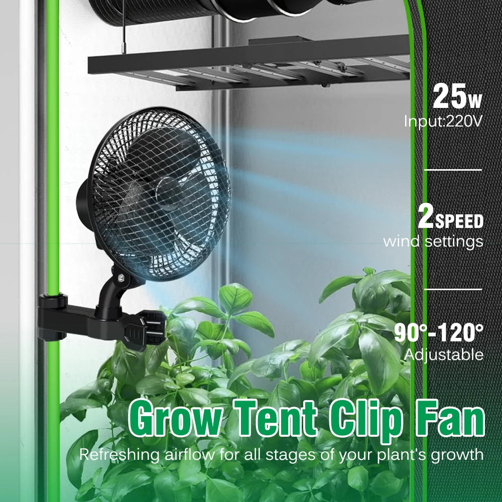 Plant Tent Cooling Clip-On Fan 25W Two-Speed Adjustable Shaking Head Suitable for Tents Household Cooling Fan