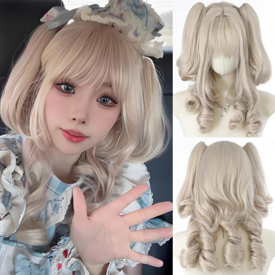 Synthetic 24 inch Loiita Black Pink Tousled Long Straight Wig Double Ponytail Hair Extensions cosplay wig Christmas