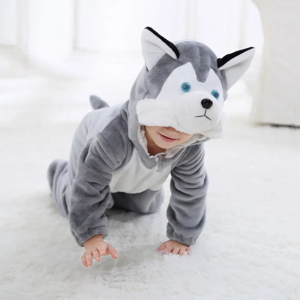 Umorden Animal Dog Husky Romper Costume Kigurumi Jumpsuit Onesies for Baby Boys Infant Toddler Flannel Halloween Fancy Dress