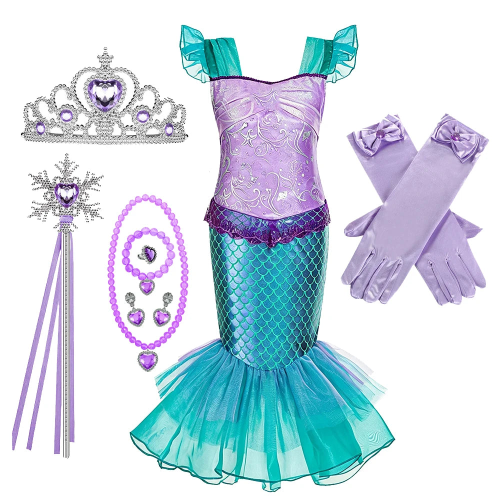 Fishtail Dress Girl Summer Dresses Ocean Themed Costume Kids Clothes Girls Cosplay Carnival Party Halloween Costumes 4 5 6 years
