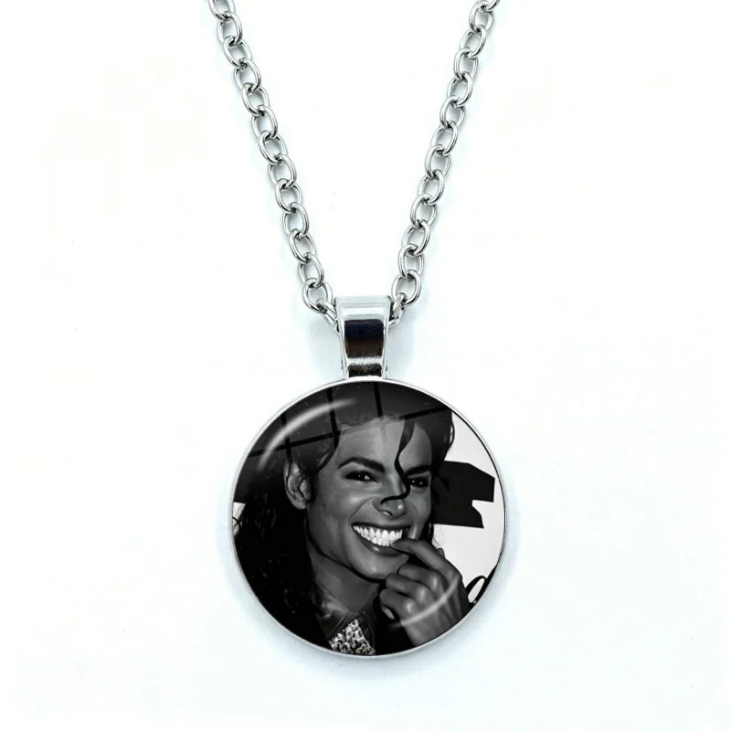 Thriller Dangerous M-Michael J-Jackson Necklace for Women Jewelry Cabochon Glass Pendant Fashion Statement Necklace
