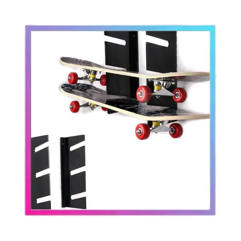 AB94-Skateboard Wall Mount Display Rack,Skateboard Shelf With Three-Layer, Skateboard Storage Hanger For Home Or Garage 1Pair Du