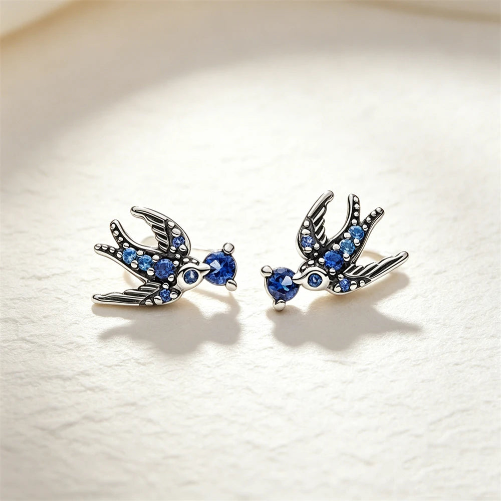 925 Sterling Silver Butterfly Flower Bee Lilac Leaf Zircon Earrings Suitable for Daily Wear as Women's Jewelry Holiday Gifts