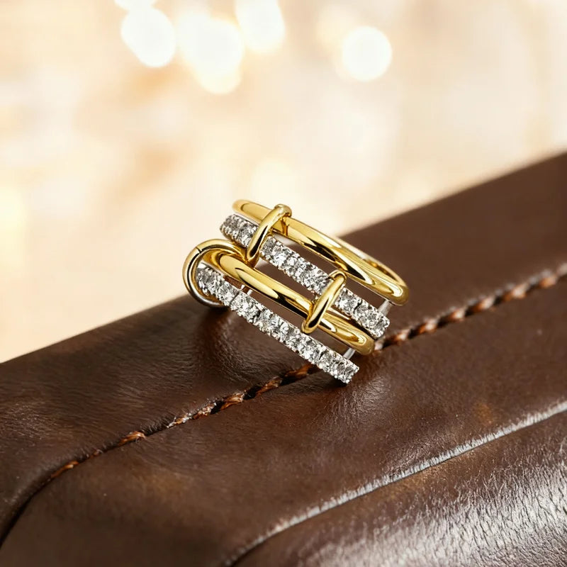 925 Sterling Silver Simple Fashionable Multi-Layer Round Zircon Ring For Women Anniversary Luxury High Quality Fine Jewelry