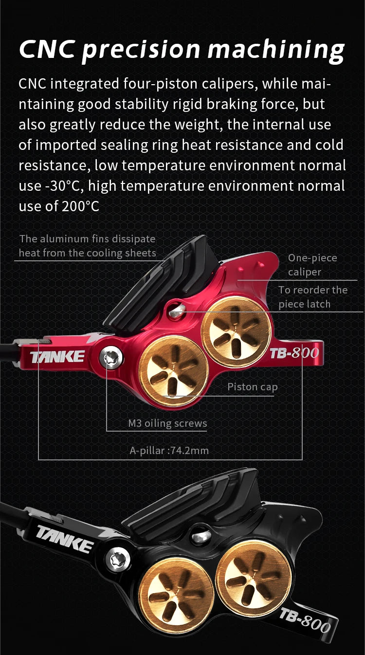 TANKE MTB 4-piston hydraulic disc brake 900/1700mm, 4-piston brake pad in resin, oil pressure AM DH road MTB ultra-light disc br