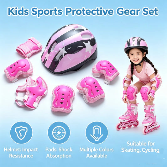 7Pcs/Set Roller Skating Kids Safety Helmet & Knee Elbow Pad Set – Adjustable Protective Gear for Children Cycling, Skateboard