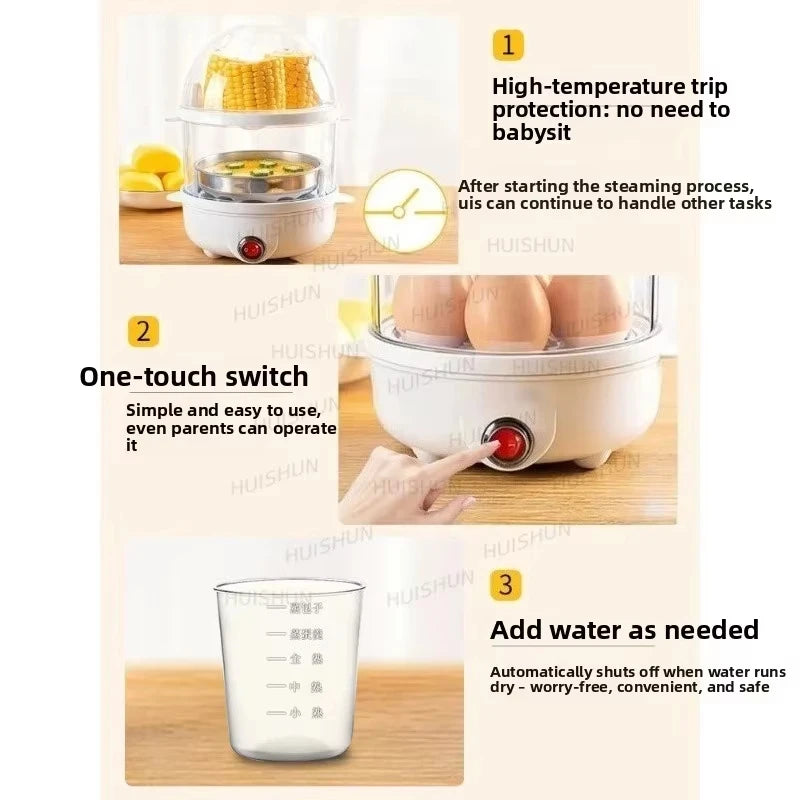Double Layers Electric Egg Boiler Multifunctional Breakfast Cooking Machine Mini Egg Steamer Poacher Kitchen Accessory