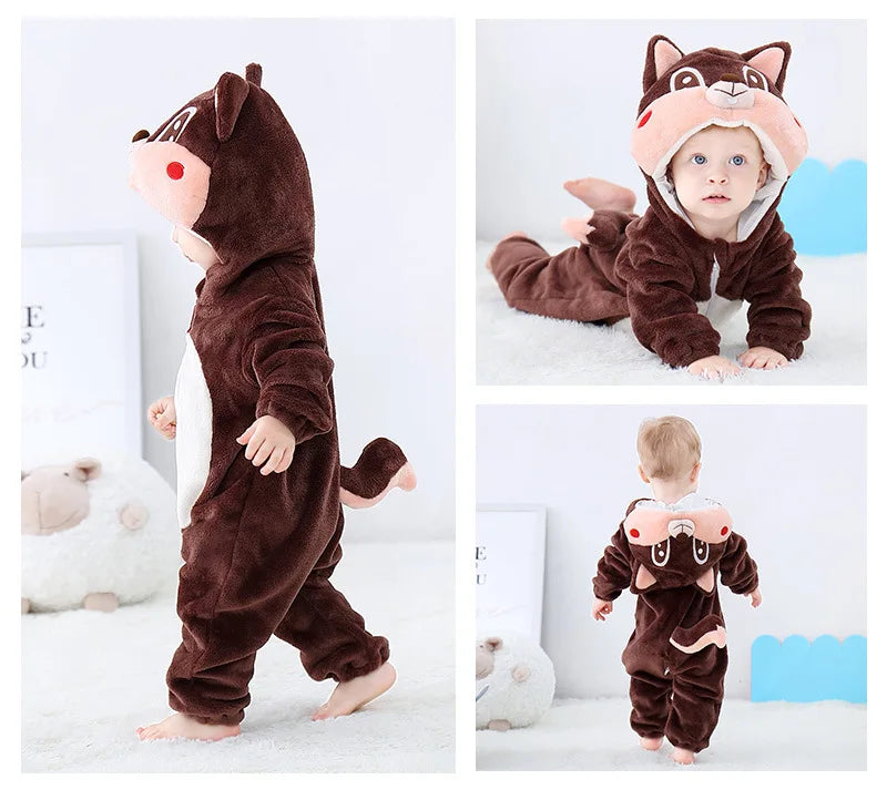 Autumn Winter Cartoon Style Winter Long Sleeve Baby Boys Girls Rompers Toddler Kids Playsuit Jumpsuits Baby Clothes Child Onesie