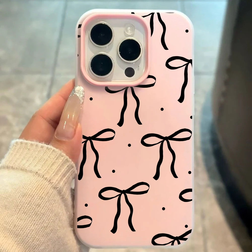 TPU Cute Bow Pattern Pattern Phone Case For iPhone 11 12 13 Pro 14 15 16 17 Pro Max XS 7 8 Plus ShockProof Candy Color INS Cover
