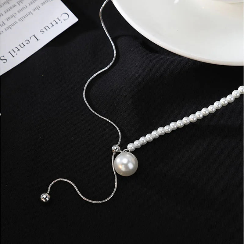 Chic Pearl Lariat Necklace Gold Chain Adjustable Minimalist Sweater Chain Jewelry for Women Statement Neck Jewelry Accessory New