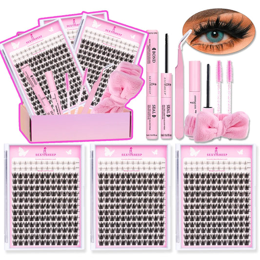 Lashes Clusters Kit Natural Look with Bottom Eyelash Wispy Individual Lash Mix Length with Bond&Seal Makeup Tools