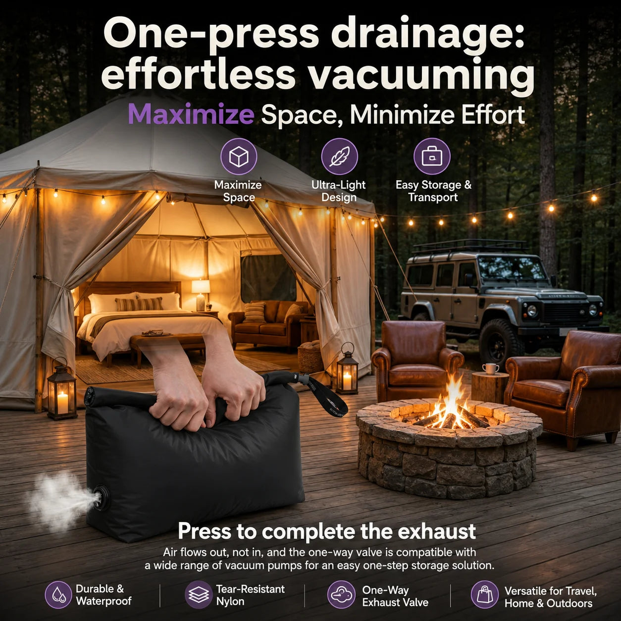 Glamping Vacuum Compression Bag No Pump Required Waterproof Gear Organizer for Sleeping Bag Down Jacket Vanlife Space Saver