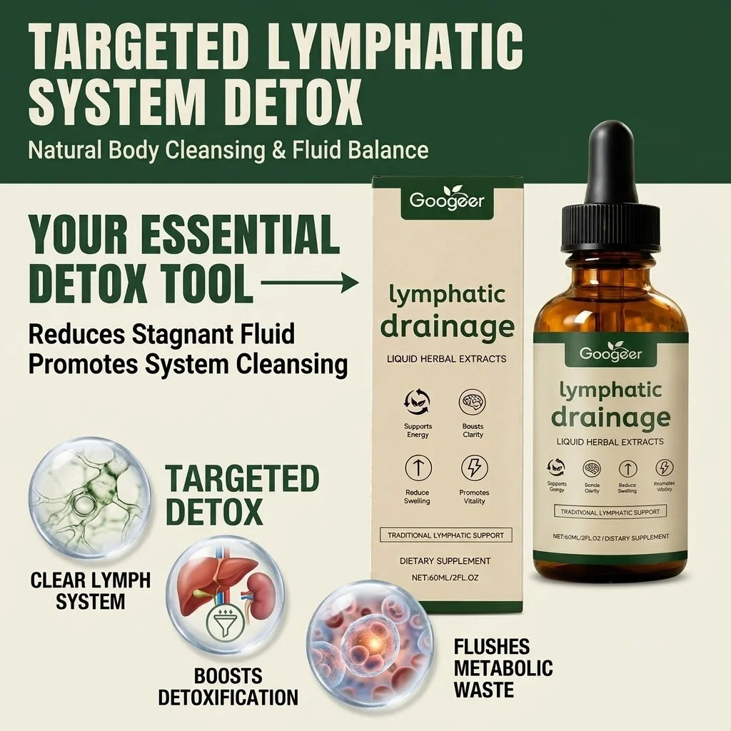 Googeer Lymphatic Drainage Drops for Bloat Relief & De-Puff, Lymph Node Detox Cleanse, Fluid Retention, Alcohol-Free 60 Servings