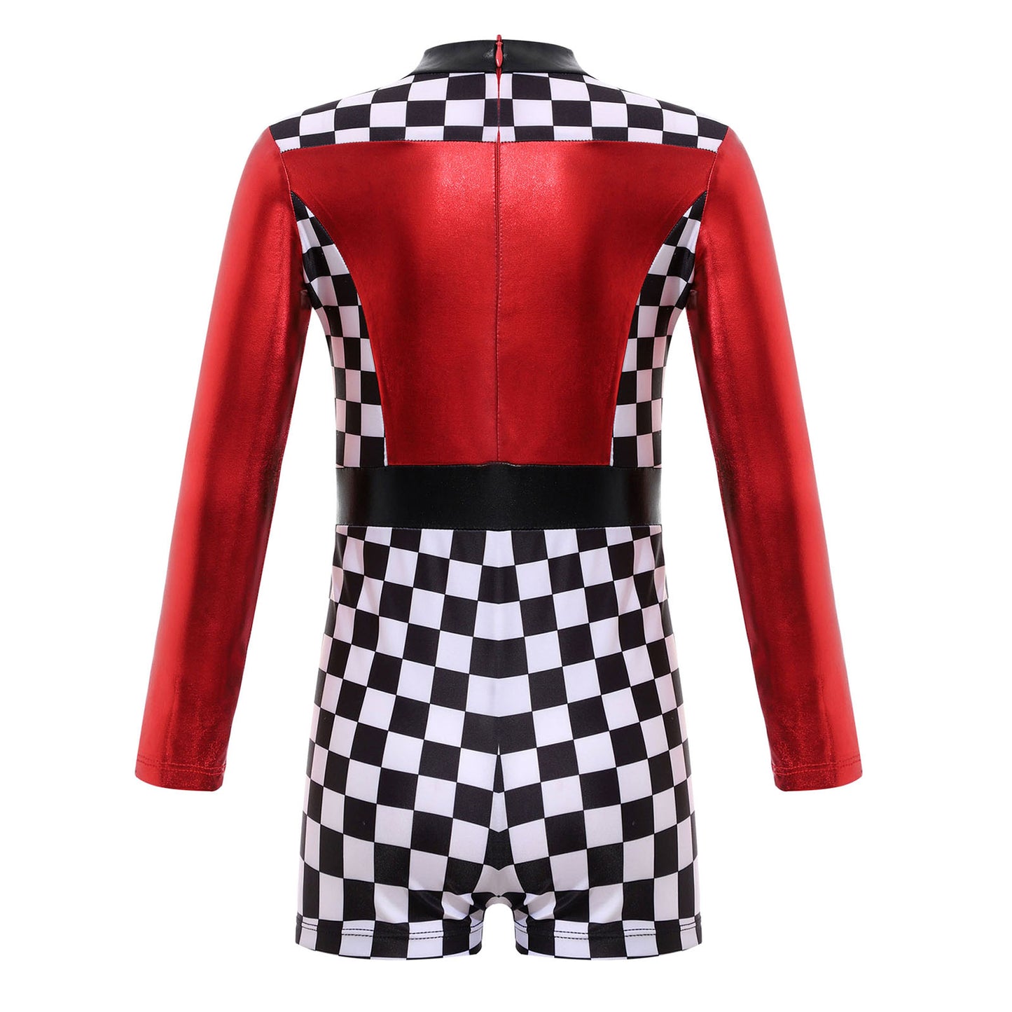 Kids Girls Checkerboard Racer Costume Halloween Car Driver Cosplay Leotard Dress with Tulle Skirt Themed Party Driving Roleplay