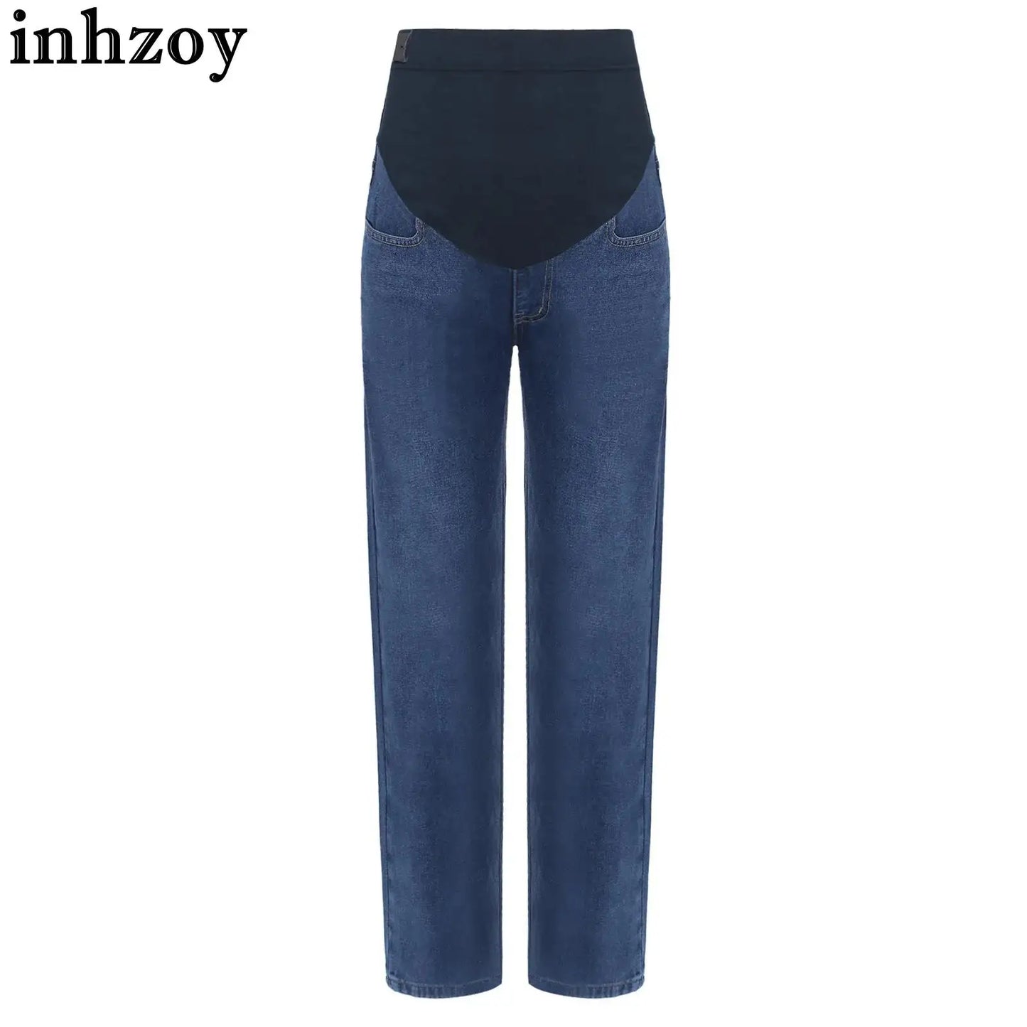 Pregnant Women Fashion Casual Wide-Leg Jeans Adjustable High Waist Belly Support Denim Pants Maternity Clothing for Daily Party