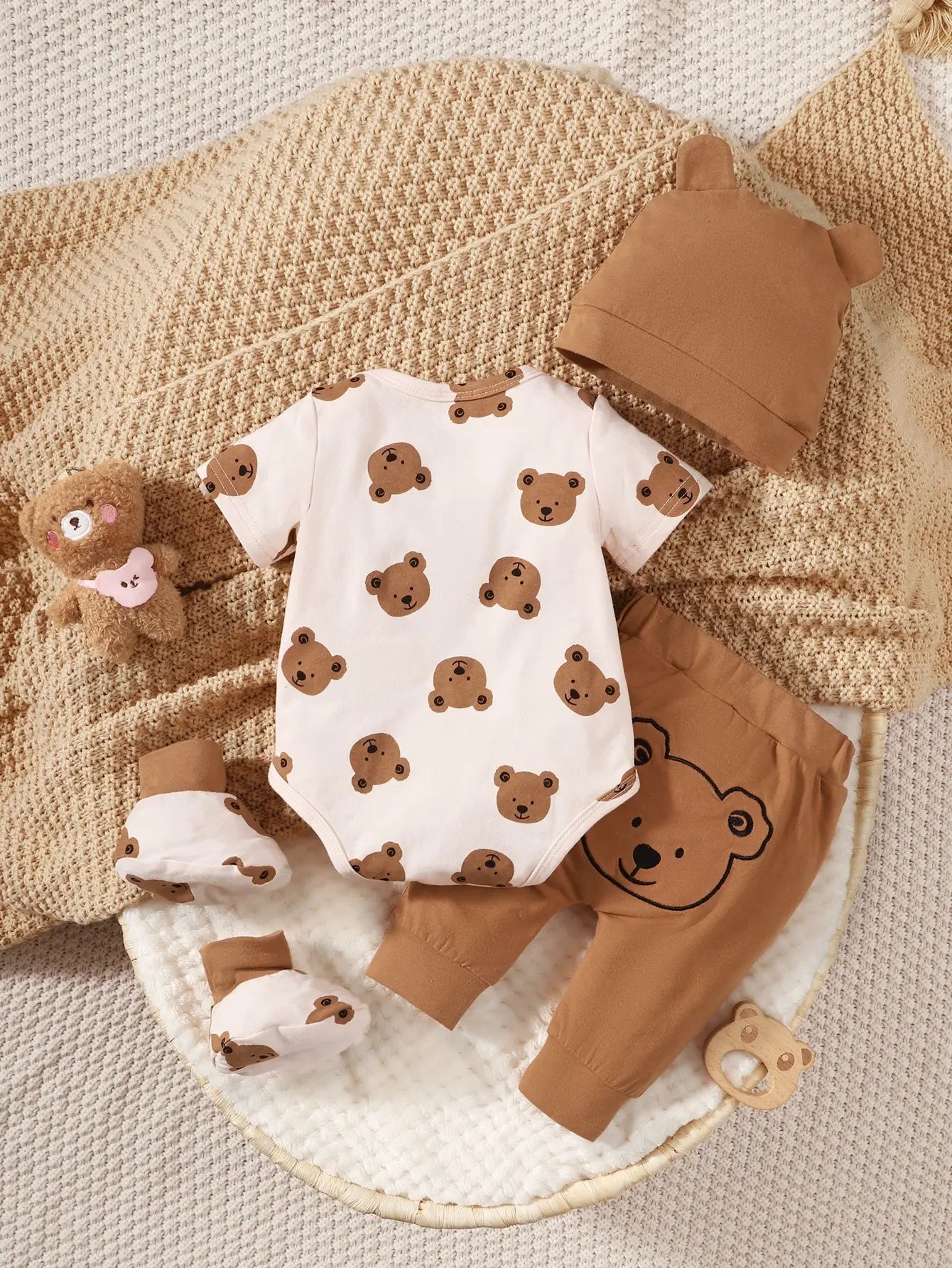 Winter 0-1 Years Old Cool Boys  Long Sleeved Bear Print Pattern Tops And Sports Pants Casual Sweatshirt Casual  2-Piece Set