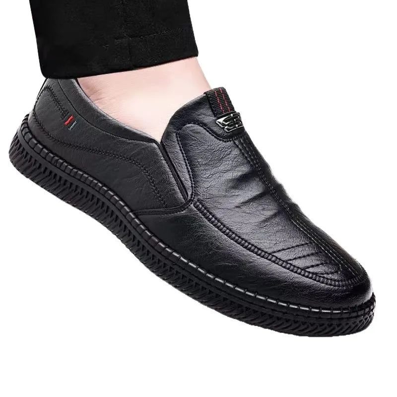 Men's Casual Thick Bottom Soft Sole Leather Shoes Dad Style Versatile Low Top Spring Autumn Season Breathable Slip-On Shoes