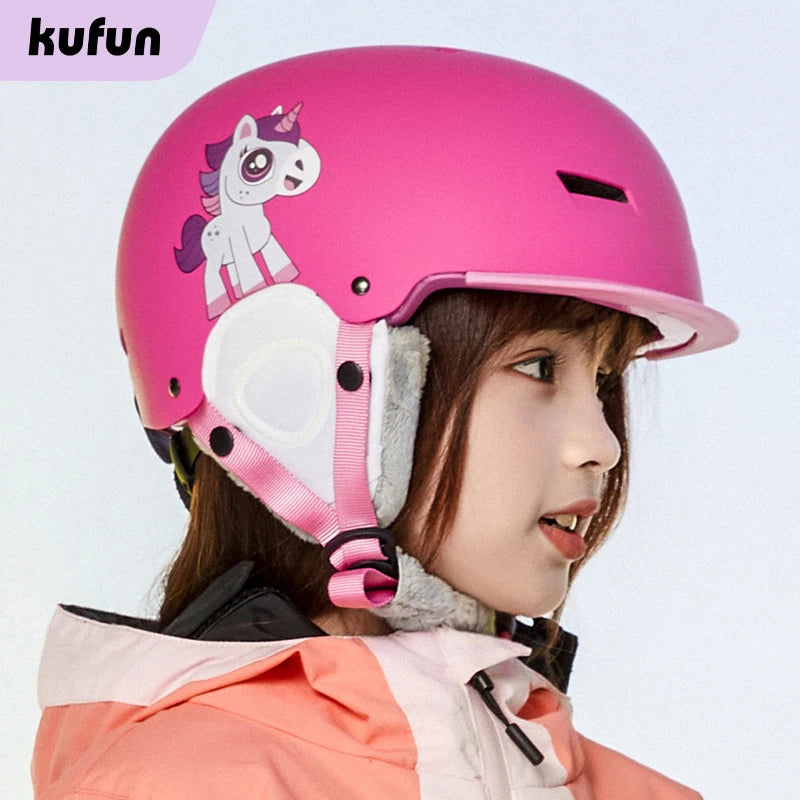 KUFUN Ski Helmet Earmuffs Winter Snow Sports Snowboard Skateboard Skating Cute Animal Lady Men Adult Kids Winter Safety Children