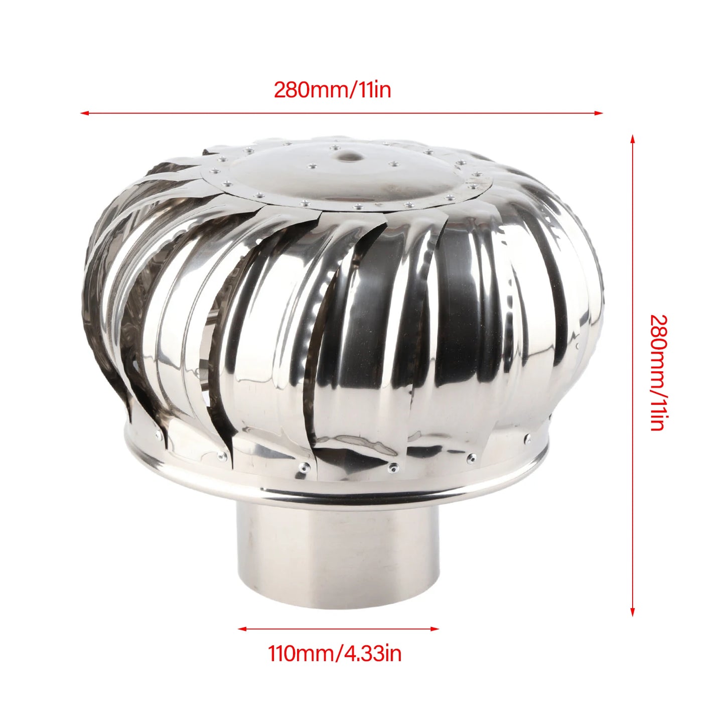 4.33in Stainless Steel Automatic Silent Roof Ventilator Roof Ventilating Fan Wind Turbines Air Vent Attic Ventilator